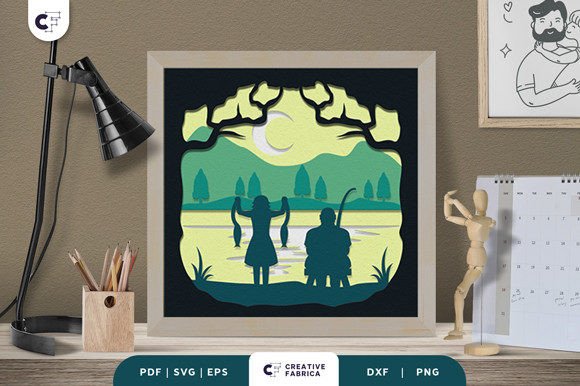 Download Playing with Dad 3D Light Box Paper Cut - Premium Resources