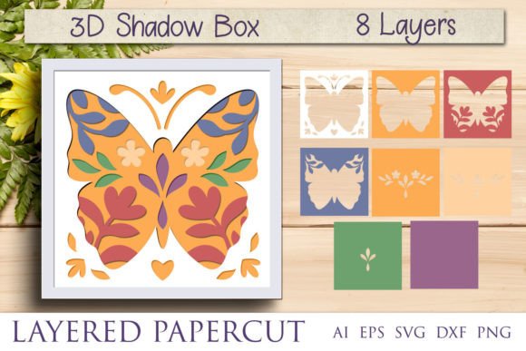 Download Flower Butterfly Layered Shadow Box Svg - Layered shadow box svg Collection