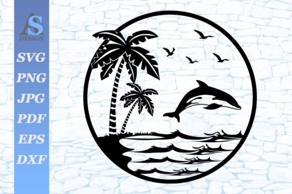 Download Dolphin Palm Trees Sunset SVG - Sunset svg Collection