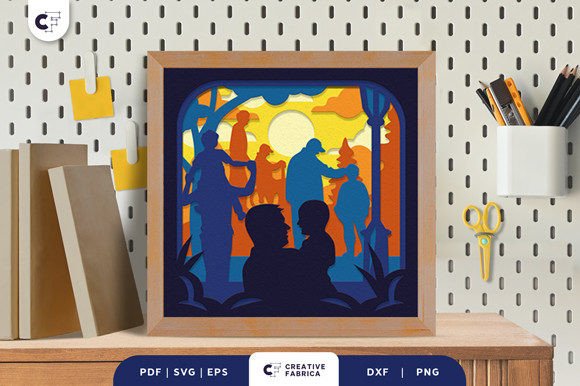 Download Father and Son 3D Shadow Box Paper Cut - Premium Resources